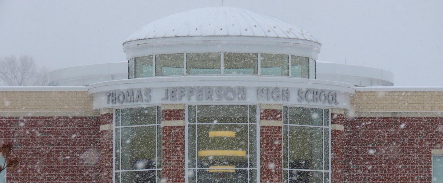Snow falls at Thomas Jefferson High School